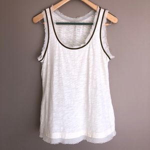 LOFT White Tank with Raw Hem and Gold Black Trim
